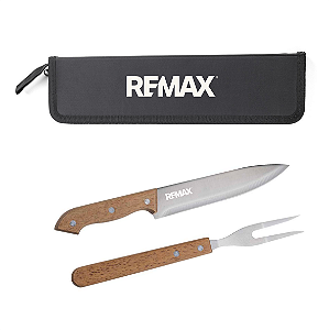 Kit Churrasco com estojo de Nylon, faca 8" e garfo cabo de madeira REMAX - KC124 - COM NOME INDIVIDUAL