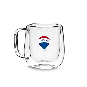 Caneca de Vidro Parede Dupla de 250ml RE/MAX
