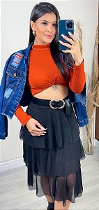 Saia Tule Midi Preto