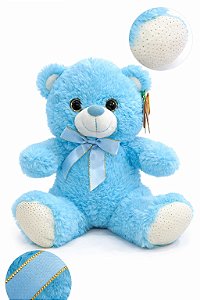 Ursinho de Pelúcia Azul 30cm Super Macio Presente Infantil Decoração Quarto