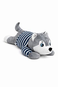 Cachorrinho de Pelúcia 40cm Deitado Husky Fofo Infantil 100% Poliéster