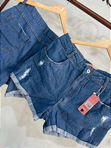 Shorts Jeans Plus Size com Brilho e Barra Dobrada