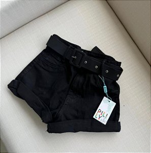 Shorts Jeans Preto Hot Mom com Lycra e Cinto