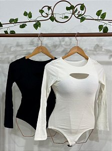 Body Canelado Manga Longa com Recorte