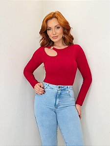 Body Canelado Manga Longa com Argola