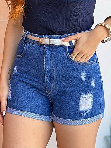 Short Jeans Mom Destroy com Cinto