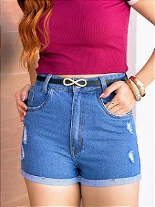 Short Jeans Boyfriend Destroy com Cinto