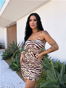 Vestido Curto Animal Print com Costas Abertas