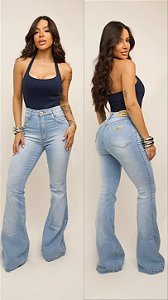 Calça Jeans Flare Empina Bumbum com Lycra Lavagem Clara