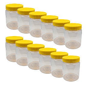 105 Potes 700ml / 1kg Transparente com Tampa Rosca e Lacre Amarela – Para Embalagem de Mel