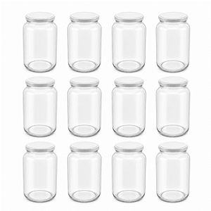 15 Potes de Vidro 600ml com Tampa Branca – Ideal para Embalar Mel, Geleias e Conservas