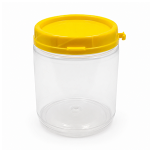 Pote 370ml /500g Plástico Transparente Com Tampa Lacre - Tampa Amarela