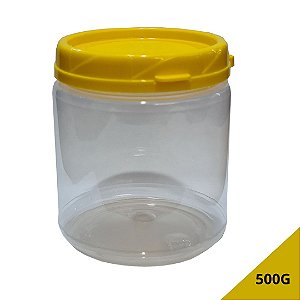 Pote Plástico Transparente Com Tampa Lacre 500g - Tampa Amarela
