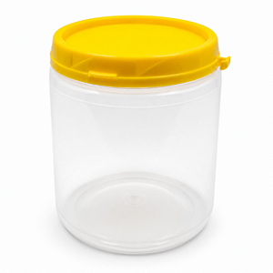 Pote 680ml / 1Kg Plástico Transparente Com Tampa Lacre - Tampa Amarela