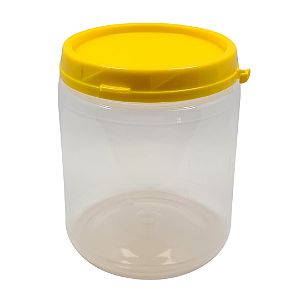 Pote 680ml / 1Kg Plástico Transparente Com Tampa Lacre - Tampa Amarela