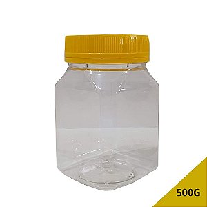 Pote Quadrado Transparente Com Tampa Rosca/Lacre 350ml / 500g de Mel