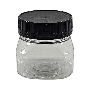 Pote 180ml / 250g Quadrado Transparente com Tampa Rosca Preta – Ideal para Embalagem de Mel