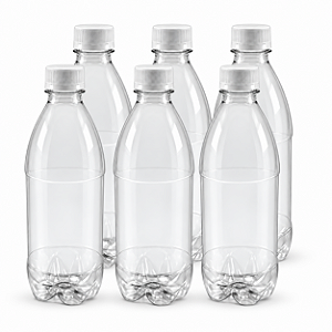 55 Garrafas 500 / 575 ml PET Cristal com Tampa Rosca e Lacre – Tampa Branca