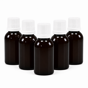 20 Frascos Plásticos Âmbar com Gotejador e Tampa com Lacre – 30ml