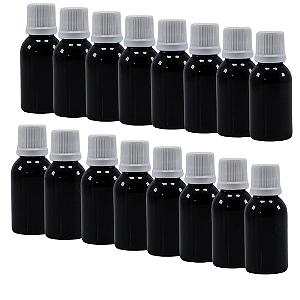 20 Frascos Plásticos Âmbar com Gotejador e Tampa com Lacre – 30ml