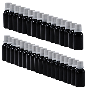 60 Frascos Plásticos Âmbar com Gotejador e Tampa com Lacre – 30ml