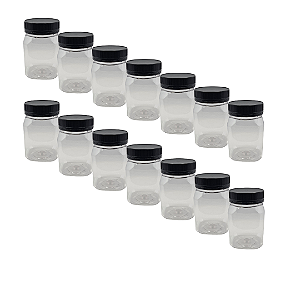 45 Potes 350ml / 500g Quadrado Transparente com Tampa Rosca Preta – Ideal para Embalagem de Mel