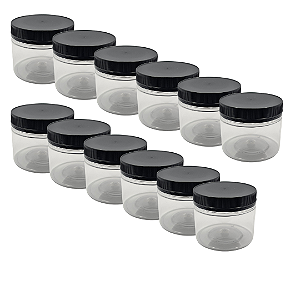 24 Potes 350ml / 500g Transparente com Tampa Rosca e Lacre Preta – Para Embalagem de Mel