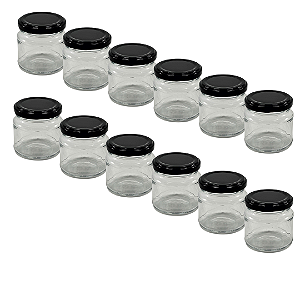 24 Potes de Vidro Mini Belém 150ml com Tampa Preta – Ideal para Mel