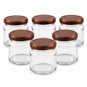 24 Potes de Vidro Mini Belém 150ml com Tampa Cobre – Ideal para Mel
