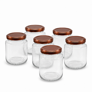24 Potes de Vidro Belém 240ml com Tampa Cobre – Ideal para Mel, Geleias e Doces