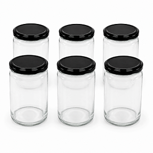 24 Potes de Vidro Andino 360ml com Tampa Preta – Ideal para Mel, Geleias e Doces