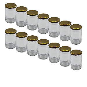24 Potes de Vidro Andino 360ml com Tampa Dourada – Ideal para Mel, Geleias e Doces