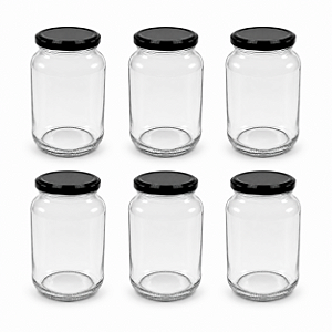 15 Potes de Vidro 600ml com Tampa Preta – Ideal para Embalar Mel, Geleias e Conservas