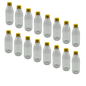 80 Garrafas 300ml PET Cristal com Tampa Amarela Rosca e Lacre – Ideal para Mel, Sucos e Caldas