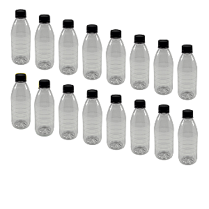 80 Garrafas 300ml PET Cristal com Tampa Preta Rosca e Lacre – Ideal para Mel, Sucos e Caldas
