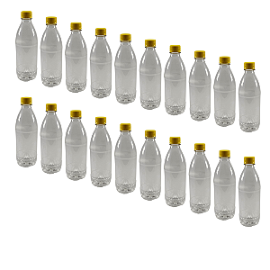 55 Garrafas 500 / 575 ml PET Cristal com Tampa Rosca e Lacre – Tampa Amarela