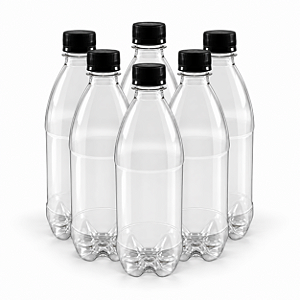 55 Garrafas 500 / 575 ml PET Cristal com Tampa Rosca e Lacre – Tampa Preta
