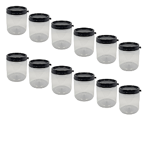 24 Potes 370ml / 500g Plástico Transparente com Tampa Lacre Preta – Para Mel