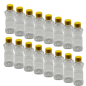 20 Bisnagas PET 180 ml / 250 g Temática Urso para Embalar Mel – Tampa Amarela