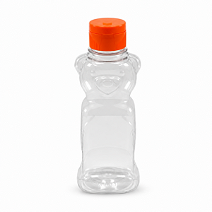 Bisnaga Pet 180ml / 250g Temática Urso Para Embalar Mel - Tampa Laranja