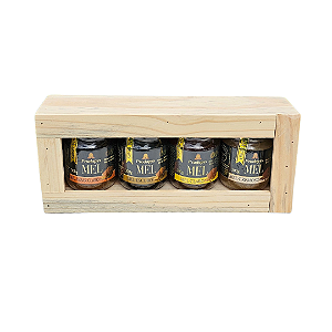 Kit 4 Méis Medalha de Ouro na Caixa de Madeira – 300g Cada