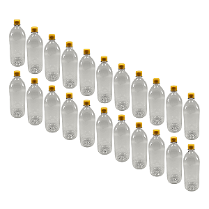 Kit com 30 Garrafas PET Cristal 1 Litro – Tampa Fliptop Amarela com Selo de Indução