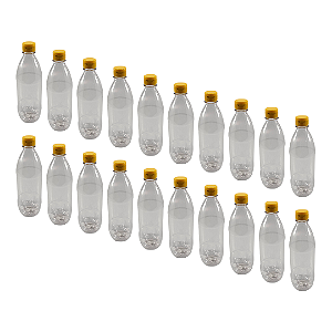 Kit com 55 Garrafas 500 ml PET Cristal –Tampa Fliptop Amarela com Selo de Indução
