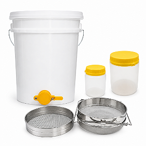 Kit Envase de Mel Completo (Balde 20L + Peneiras Inox + 40 Potes)