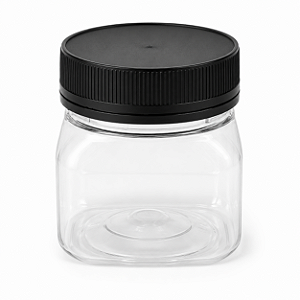 Pote 180ml 250g Quadrado Transparente Com Tampa Rosca e Lacre Preta Para Mel - Kit 10, 50, 180 e 360 Un