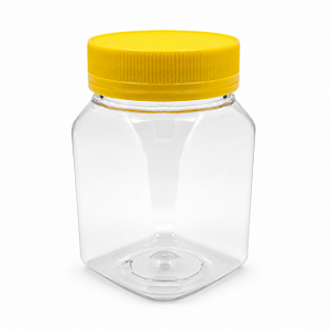 Pote 350ml 500g Transparente Quadrado Com Tampa Rosca e Lacre Amarela Para Mel - Kit 10, 50, 100 e 225 Un