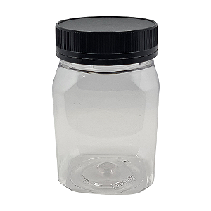 Pote 350ml 500g Transparente Quadrado Com Tampa Rosca e Lacre Amarela Para Mel - Kit 10, 50, 100 e 225 Un