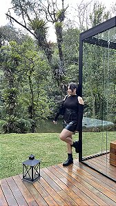 Mini Saia Couro Eco Textura Croco Preta