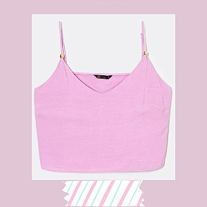 BLUSA CROPPED ALÇA FINA COM AVIAMENTO EM VISCOSE