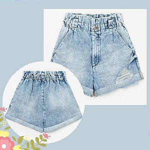SHORT BAGGY JEANS COM CINTURA ELÁSTICA E PUÍDOS AZUL